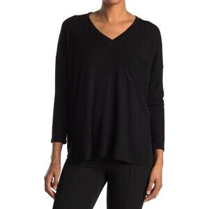 STATUS CHENAULT V-neck Ribbed Tunic knit front pocket Top In Black $68 size XS
